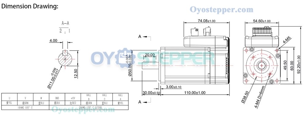 JMC Nema 23 Servo Motor with Integrated Driver 200W 36V 0.65N.m 3 Phase 3000RPM 60 x 60mm